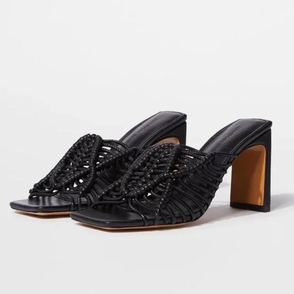 NWOB Jonathan Simkhai Audra Macrame Heeled Square Toe Sandals Black 37 US 7 - Picture 11 of 11